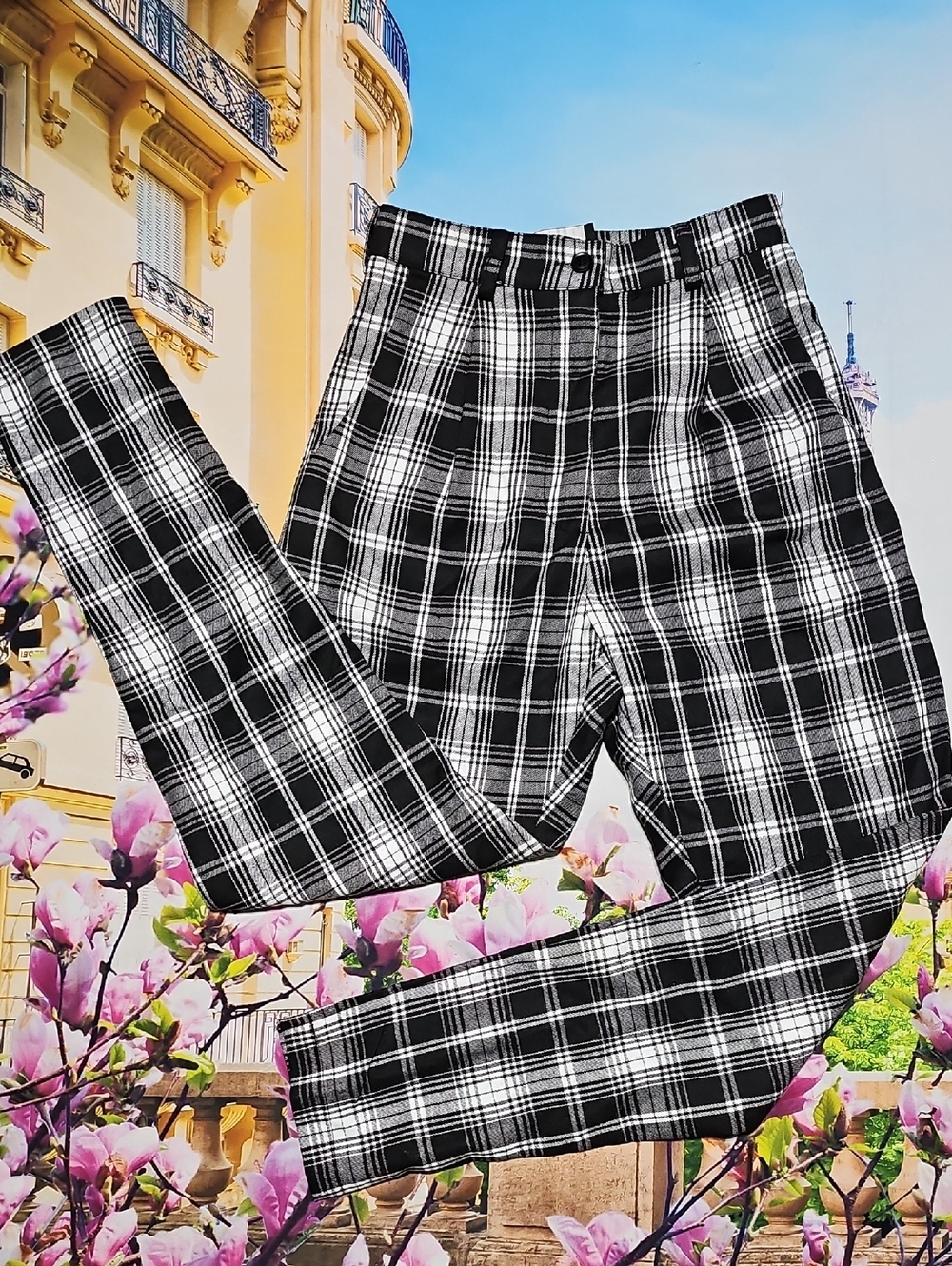 Mags & Pye Black and White Plaid Pants Size 4 NEW